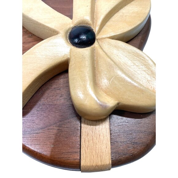 Handcrafted Wooden Heart Shaped Puzzle Ring Box Flower Jewelry & Keepsakes - Picture 7 of 10